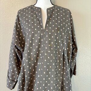 Homemade 80s Vintage‎ Dark Gray Polka Dot Stripes Kimono Maxi Maternity Dress XL